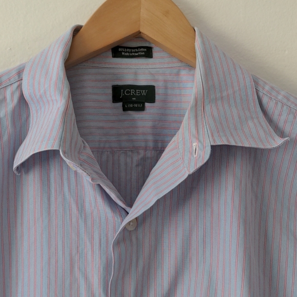 J Crew Button Down Striped Cotton Shirt Large 16/16.5 Pink Blue - Picture 2 of 5
